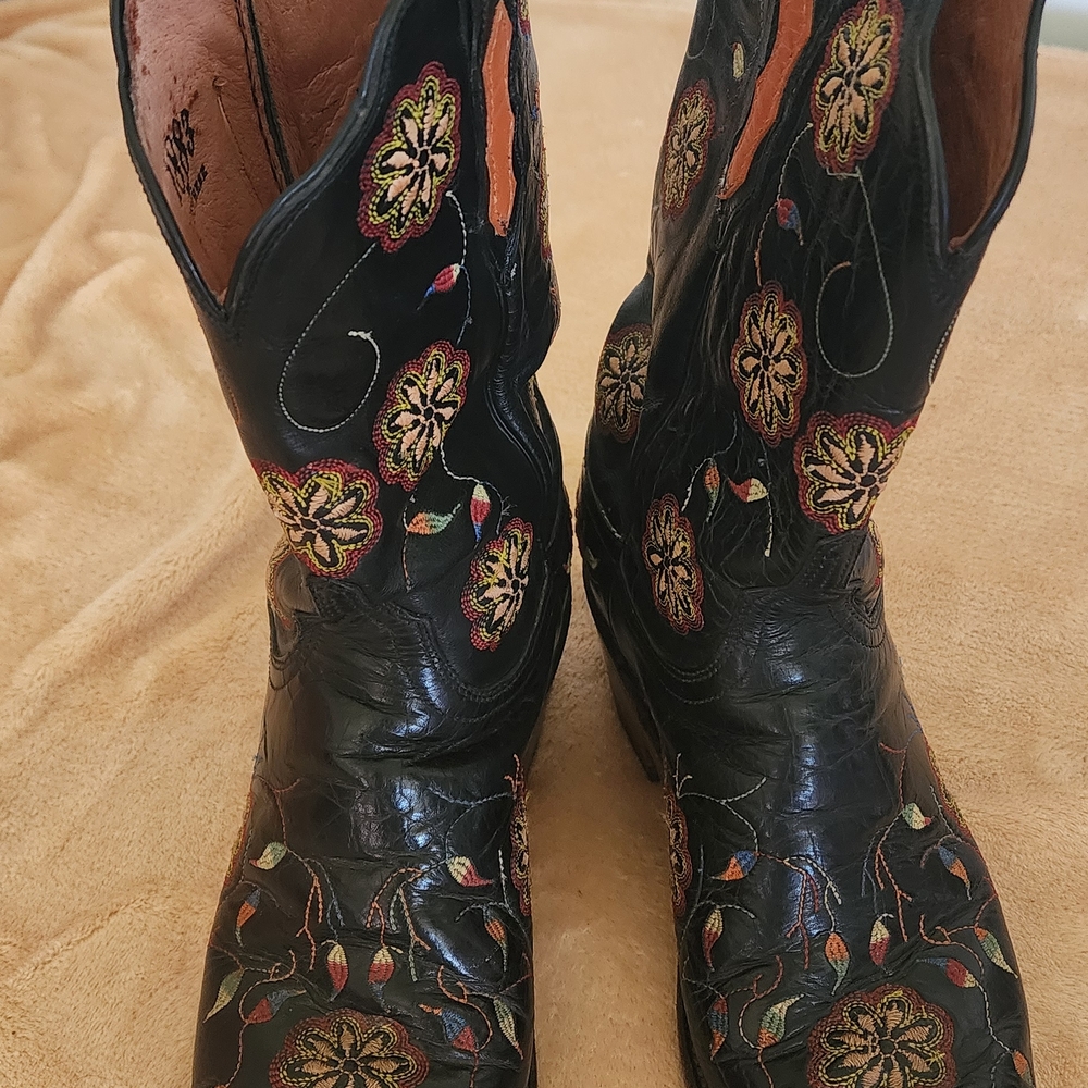 Lucchese Black Leather Cowboy Boots